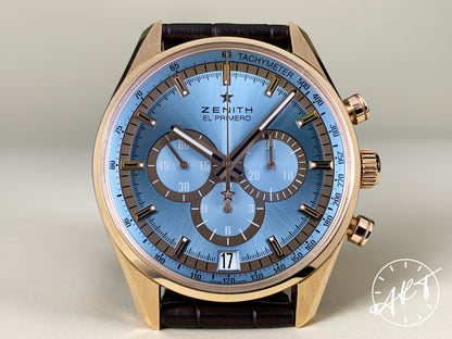 Zenith El Primero Chronograph ICE BLUE Dial 18K RG Auto 50 Pcs Ltd Watch w/ B&P